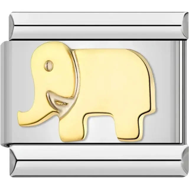 Gold elephant with silver tusk detail Italian charm bracelet link