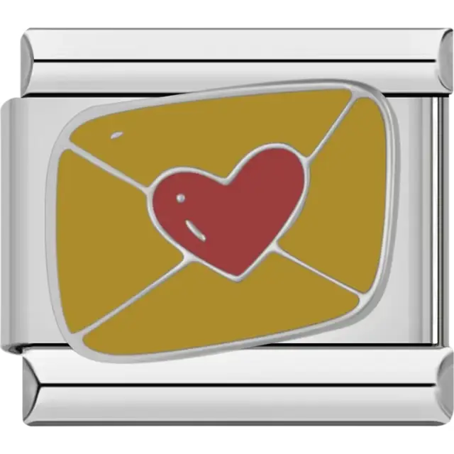 Gold envelope with a red heart Italian charm bracelet link