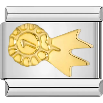 First place ribbon design with gold-tone detailing and a "1" at the center Italian charm bracelet link