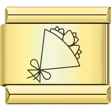 Gold flower bouquet with ribbon Italian charm bracelet link