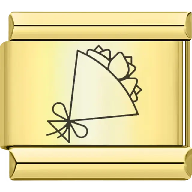 Gold flower bouquet with ribbon Italian charm bracelet link