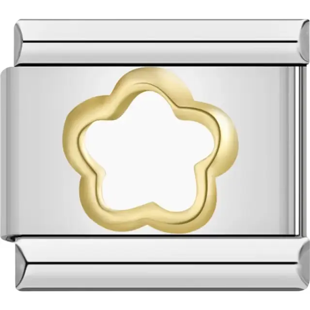 Gold flower outline with a white center Italian charm bracelet link