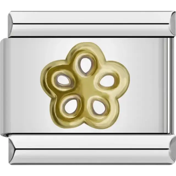 Gold flower with cutout petals on metal Italian charm bracelet link