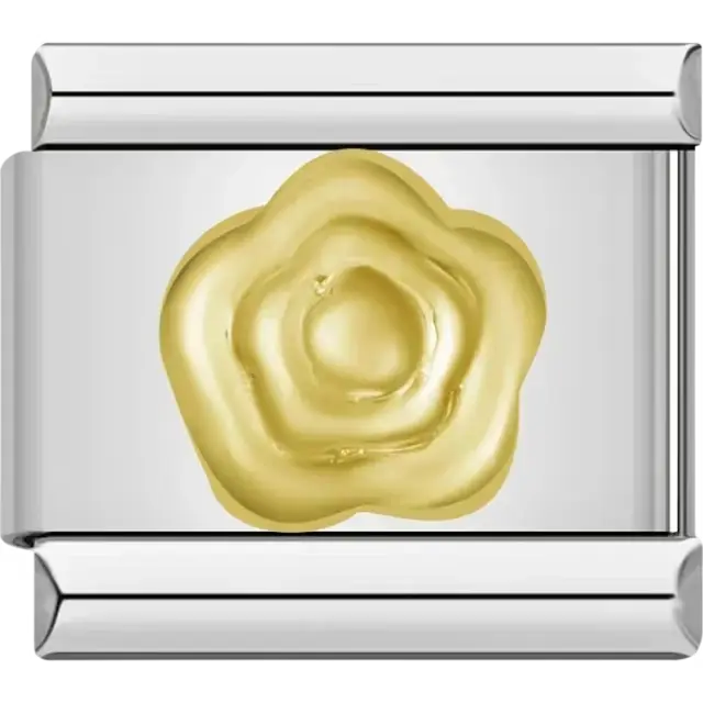 Gold flower with raised petal details Italian charm bracelet link