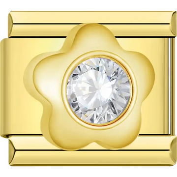 Gold flower with clear crystal Italian charm bracelet link