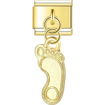 Gold dangling footprint with detailed toes Italian charm bracelet link