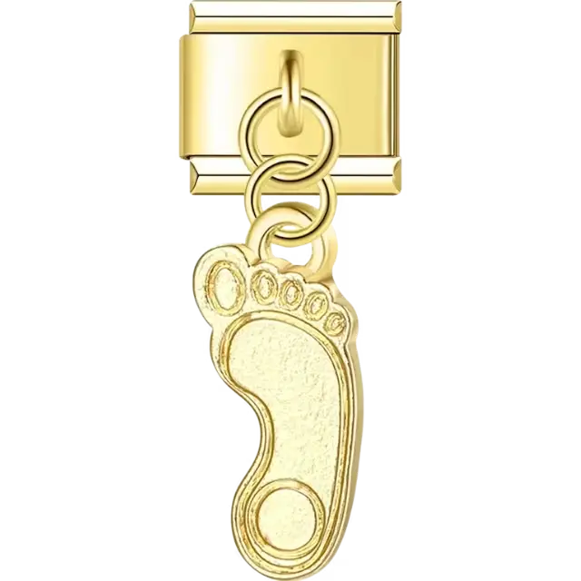 Gold dangling footprint with detailed toes Italian charm bracelet link