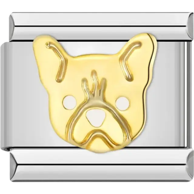 Gold French bulldog face design Italian charm bracelet link