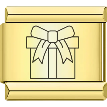Gold gift box with bow Italian charm bracelet link