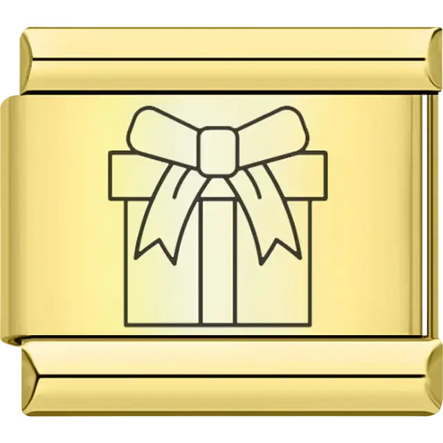 Gold gift box with bow Italian charm bracelet link