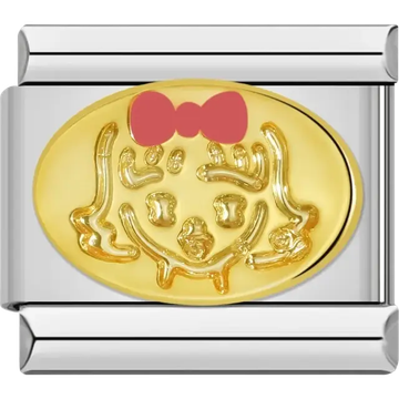Gold-tone girl face with red bow Italian charm bracelet link