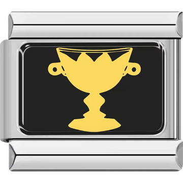 Gold goblet on black rectangular Italian charm bracelet link