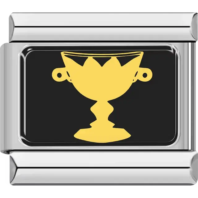 Gold goblet on black rectangular Italian charm bracelet link