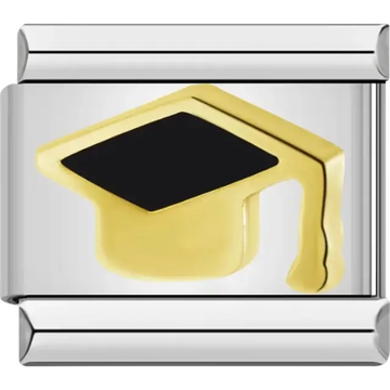 Gold graduation cap with black mortarboard and tassel Italian charm bracelet link