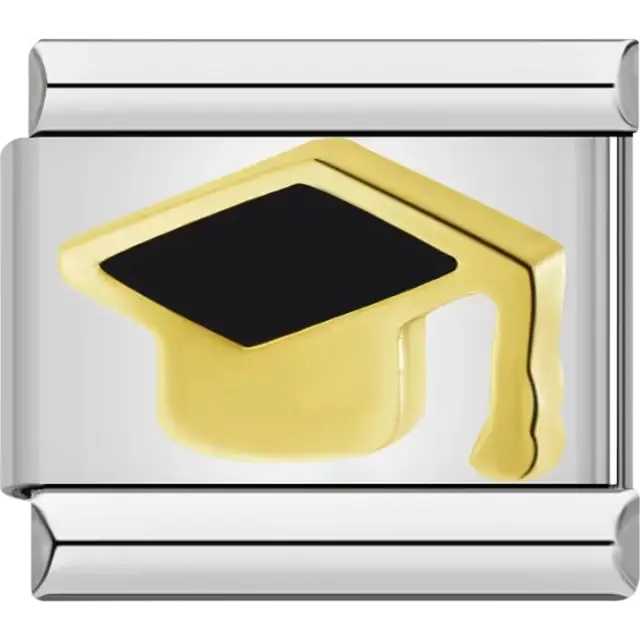 Gold graduation cap with black mortarboard and tassel Italian charm bracelet link