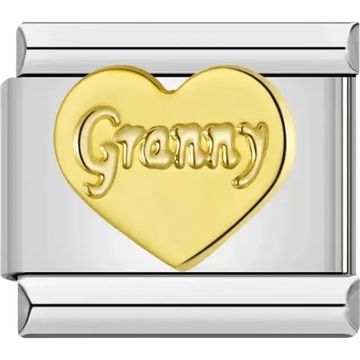 Gold heart design with embossed "Granny" text Italian charm bracelet link