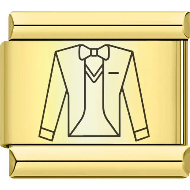 Gold groom tuxedo with bow tie Italian charm bracelet link