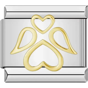 Gold angel design with hearts forming wings and halo Italian charm bracelet link