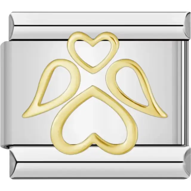Gold angel design with hearts forming wings and halo Italian charm bracelet link