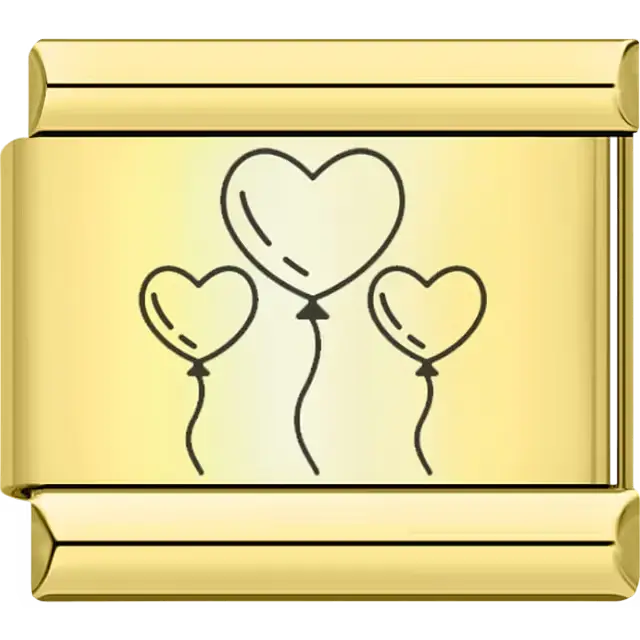 Gold heart balloons on strings Italian charm bracelet link