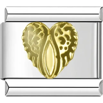 Golden heart with intricate textured detailing Italian charm bracelet link