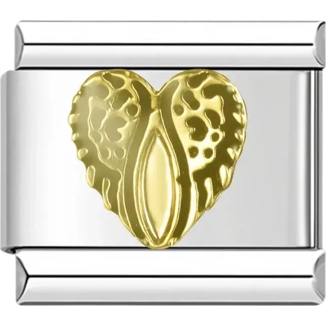 Golden heart with intricate textured detailing Italian charm bracelet link