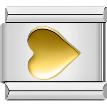 Tilted gold heart Italian charm bracelet link