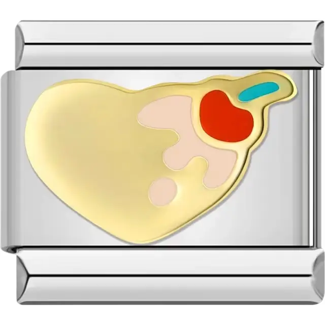 Gold heart with red cherry detail Italian charm bracelet link