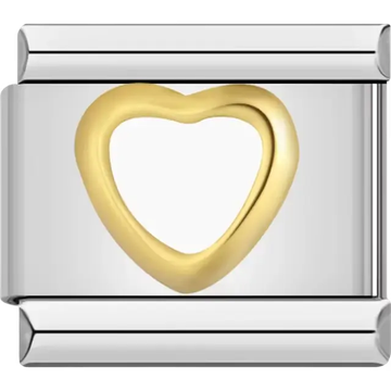 Gold hollow heart with a white center Italian charm bracelet link