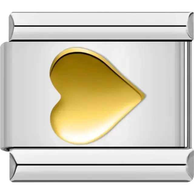 Tilted gold heart Italian charm bracelet link