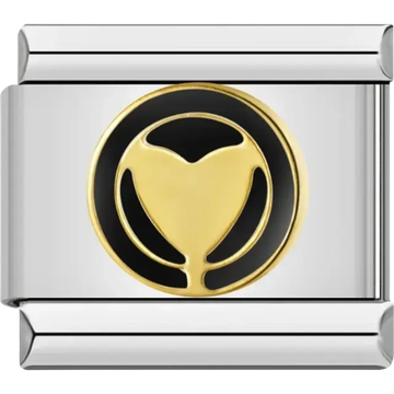 Gold heart emblem with black background Italian charm bracelet link