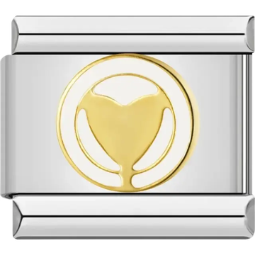 Gold heart emblem with white background Italian charm bracelet link