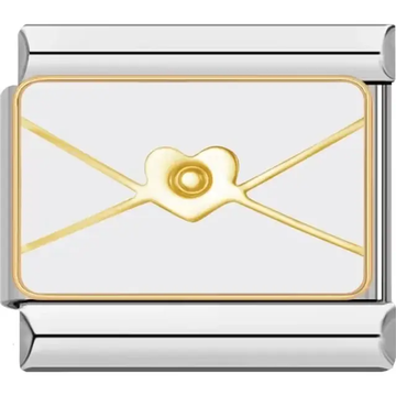 Gold envelope with heart-shaped seal on a white background Italian charm bracelet link