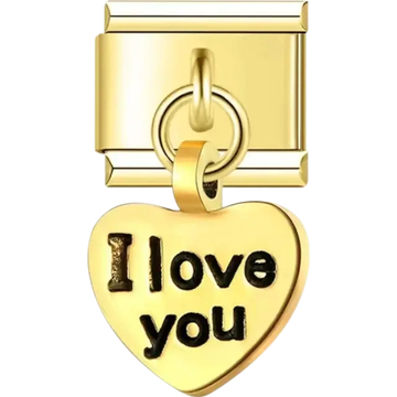 Gold heart pendant with “I love you” text Italian charm bracelet link