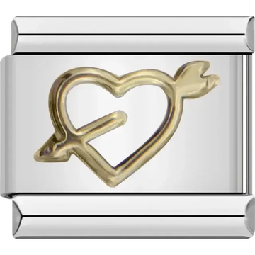 Gold heart pierced with arrow on metal Italian charm bracelet link