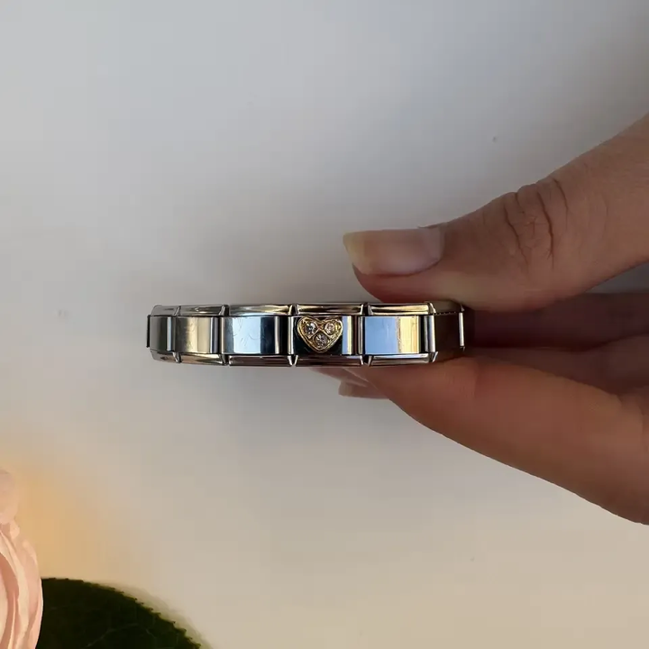 Gold heart with three crystals Italian charm bracelet link