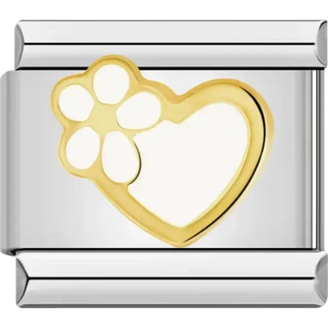 Gold heart design featuring a flower Italian charm bracelet link