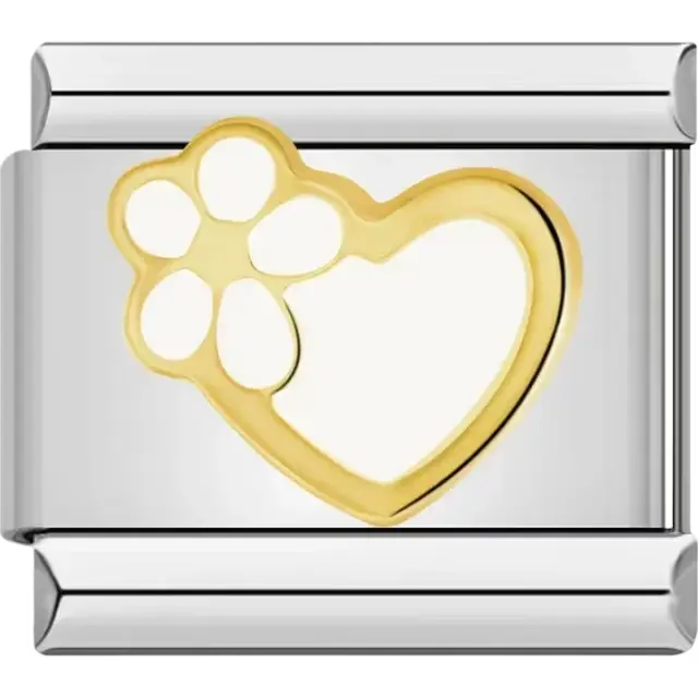 Gold heart design featuring a flower Italian charm bracelet link