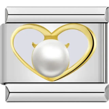 Gold heart with pearl center Italian charm bracelet link