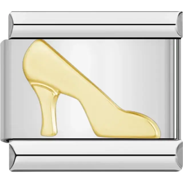 Gold high heel shoe design Italian charm bracelet link