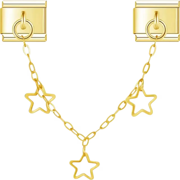 Gold-tone safety chain with three dangling gold hollow star details Italian charm bracelet link