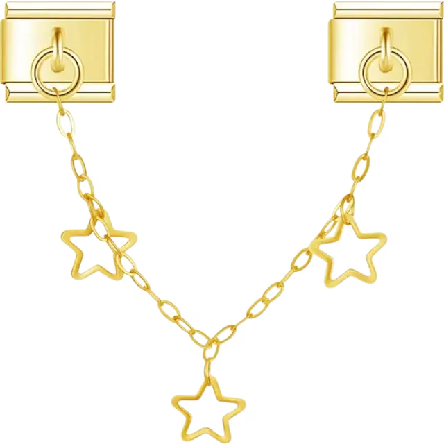 Gold-tone safety chain with three dangling gold hollow star details Italian charm bracelet link