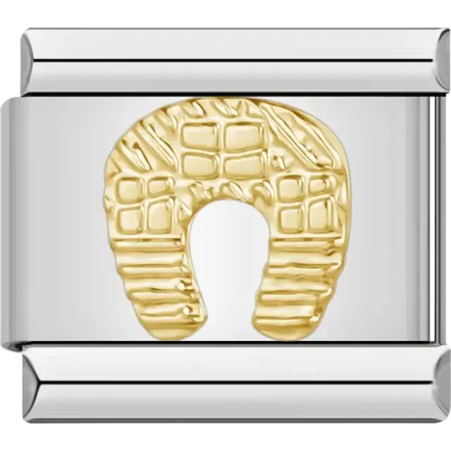 Gold horseshoe Italian charm bracelet link