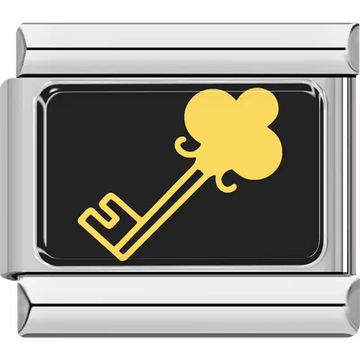 Gold key on black rectangular background Italian charm bracelet link