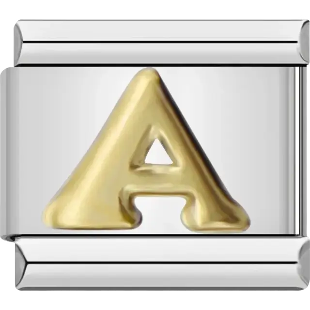 Gold letter A Italian charm bracelet link