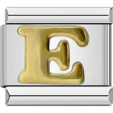 Gold letter E Italian charm bracelet link