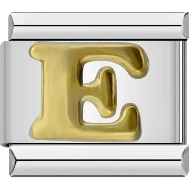 Gold letter E Italian charm bracelet link