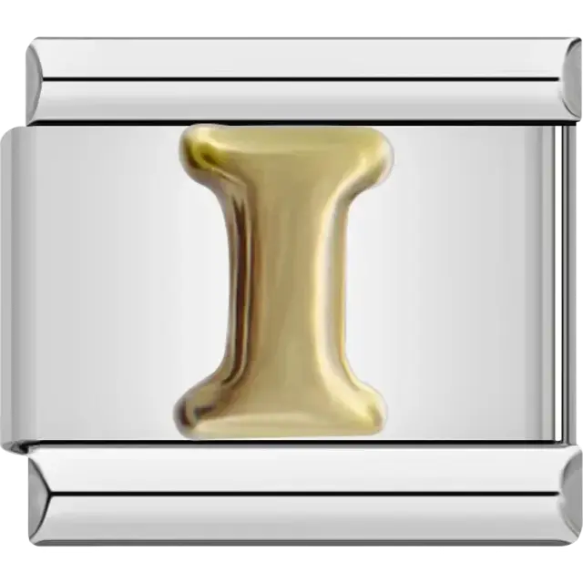 Gold letter I Italian charm bracelet link