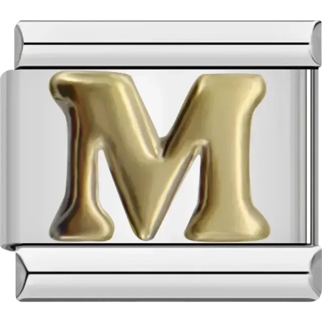 Gold letter M Italian charm bracelet link