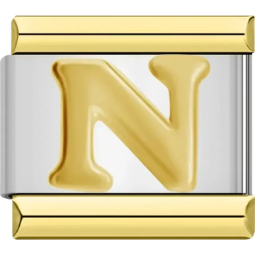 Gold letter "N" Italian charm bracelet link
